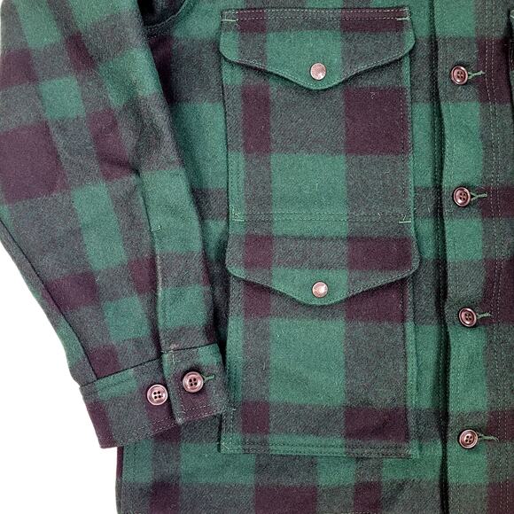 Filson 1940s Mackinaw Wool Cruiser Jacket Green & Black Plaid Sz L - Picture 3 of 8